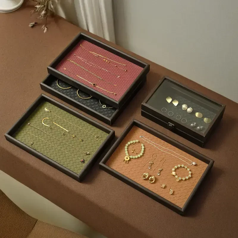 轻奢高级首饰收纳盒家用客厅茶几饰品项链手链耳环长方形木质托盘