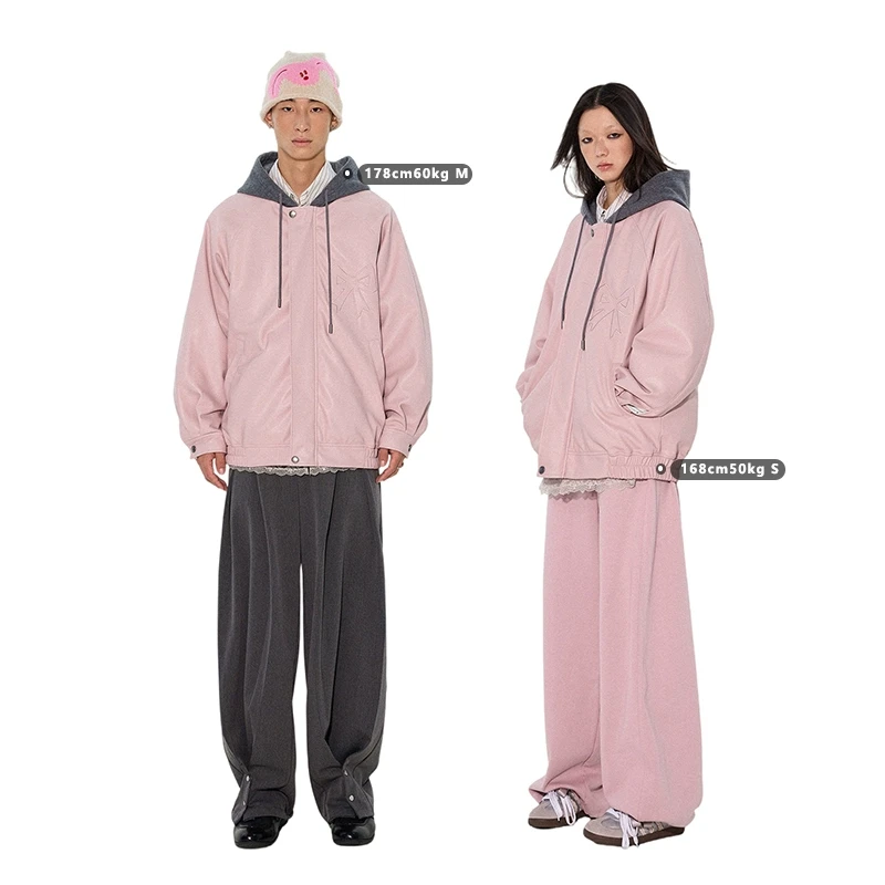 物理少年《长巷-物理街》「蝴蝶印象」刺绣皮衣棉服 蝴蝶结猛男粉