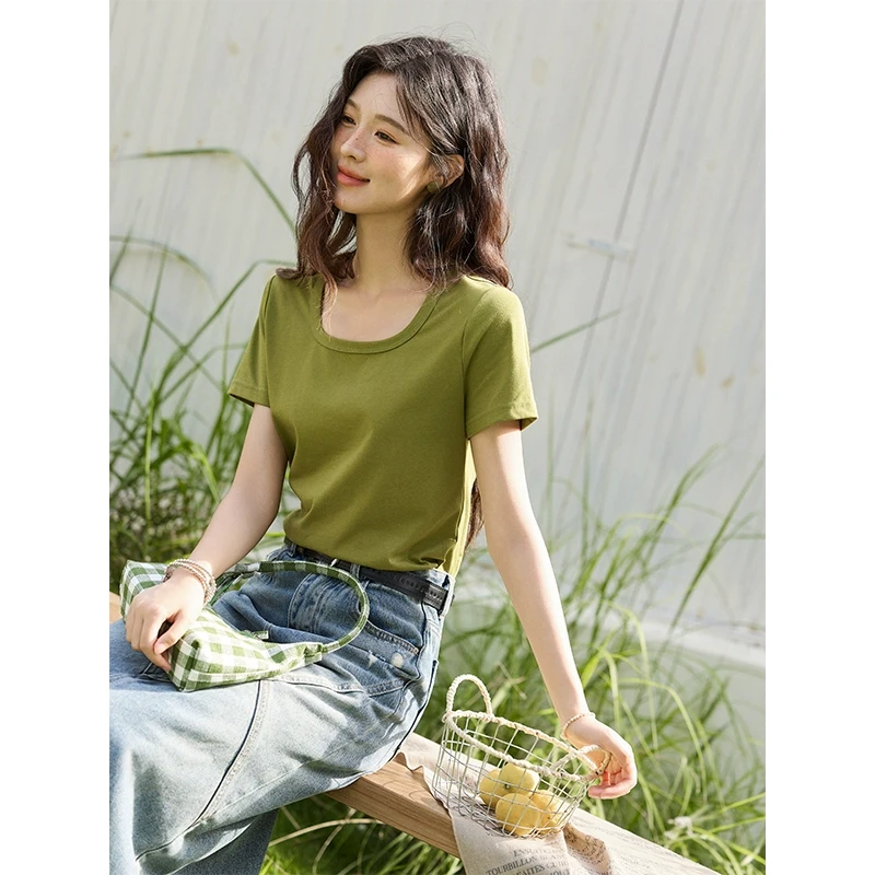 【直播专属】谜秀大U领凉感T恤正肩设计感休闲上衣MXE15T0483