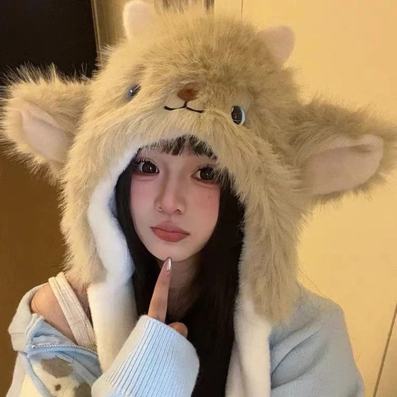 【耳朵会动】保暖防寒冬季新款可爱小羊帽子白加绒女保暖护耳防寒ss