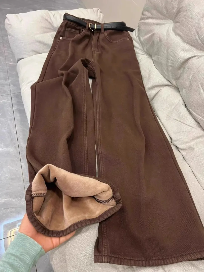 5061-5070牛仔裤女冬季高腰显瘦牛仔阔腿裤