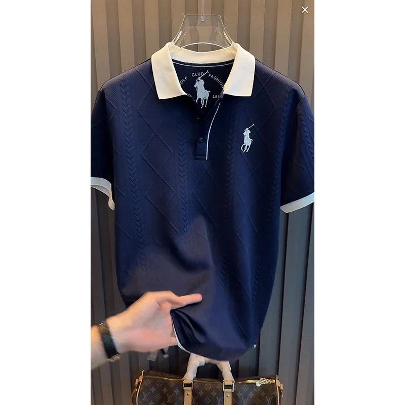 2025夏季新款轻奢高定男士时尚休闲设计拼色刺绣POLO短袖衫