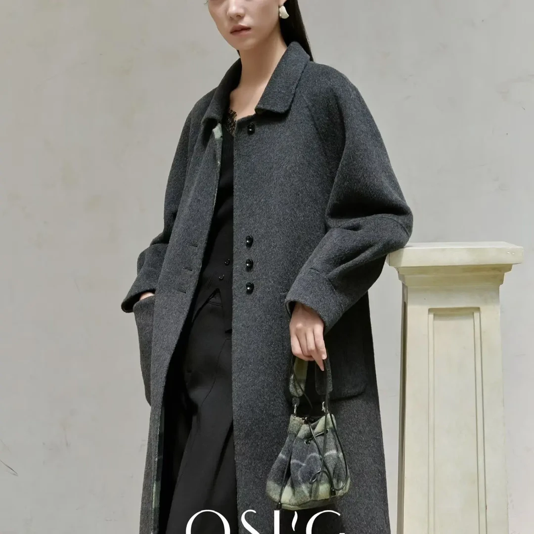 秋冬新款中长款气质双面呢大衣羊毛外套女