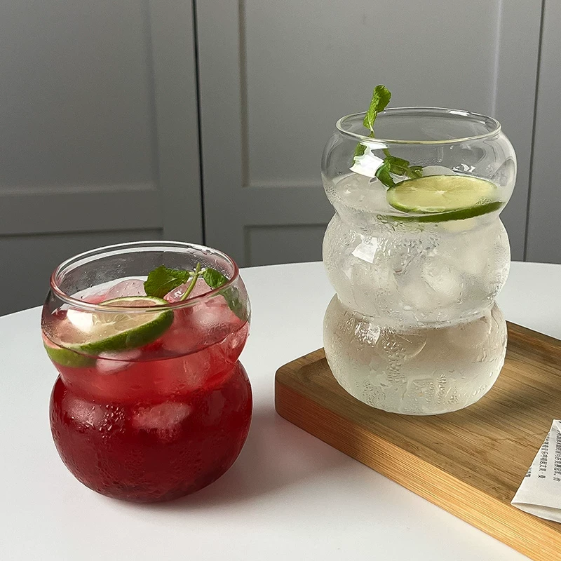 可爱创意胖胖大肚玻璃杯早餐牛奶杯气泡水杯冰美式拿铁咖啡杯耐热