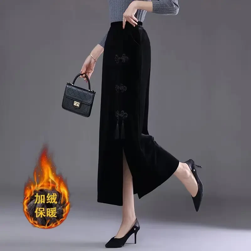 2024显瘦洋气半身裙高腰加绒加厚保暖金丝绒直筒时尚百搭新款秋冬