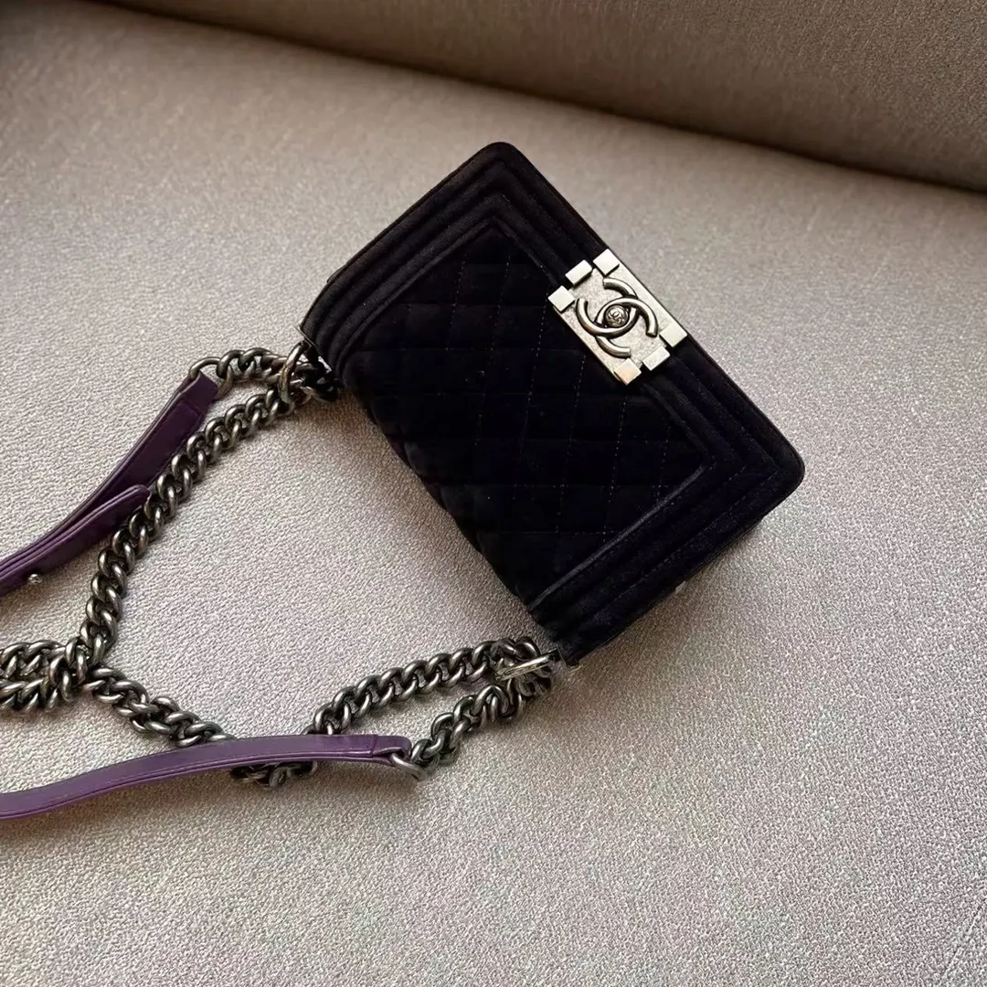 95新 Chanel/香奈儿 黑银毛呢leboy