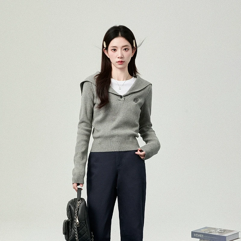 清061秋季花铃太太新款海军领针织衫女款长袖简约毛衣简约气质
