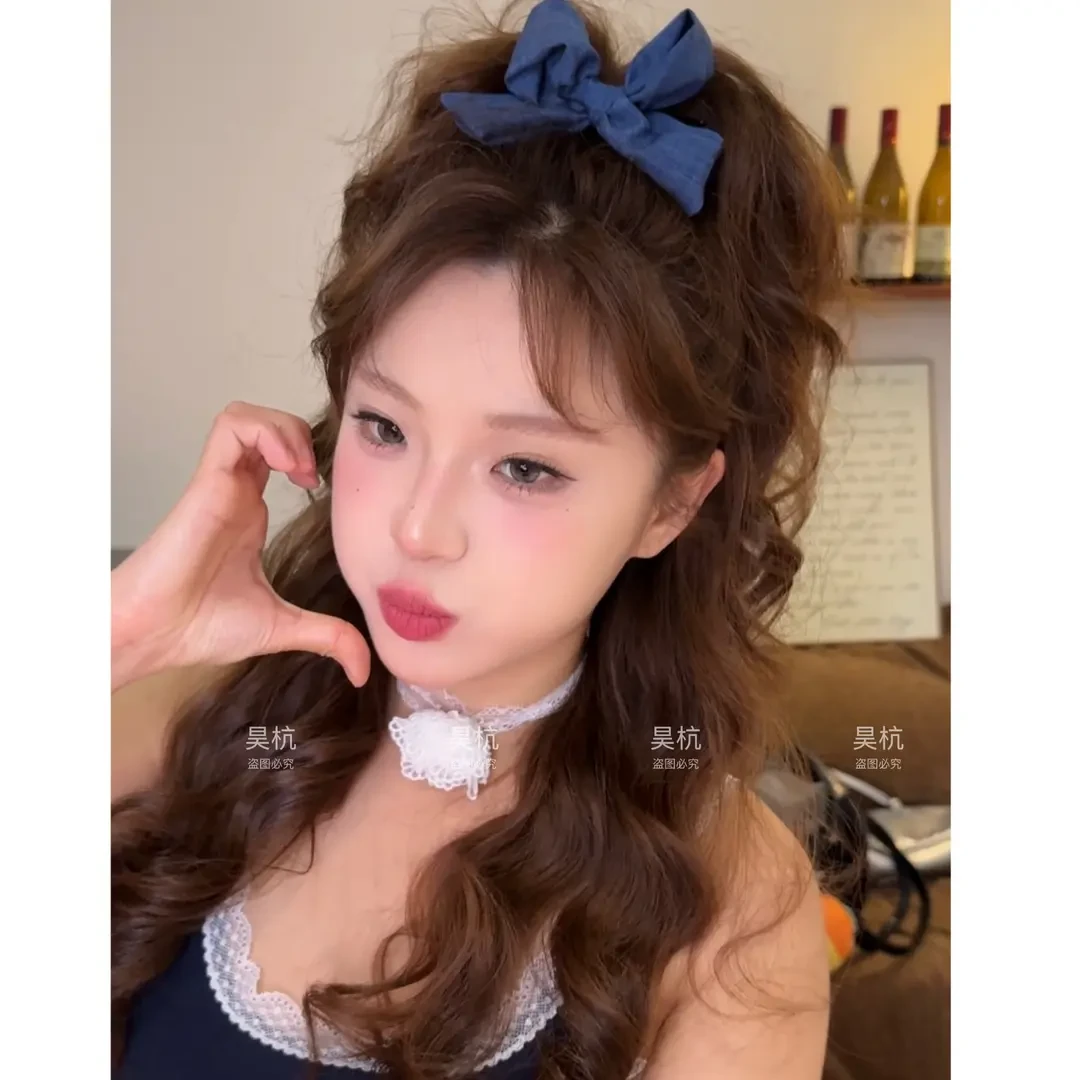 夏日清凉感～新款牛仔色立体蝴蝶结丸子头抓夹高马尾夹丸子头神器