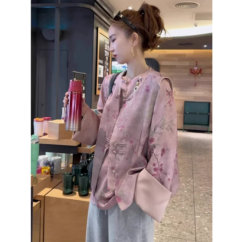 新中式国风套装女春季小香风提花衬衫盘扣马甲减龄漂亮洋气两件套