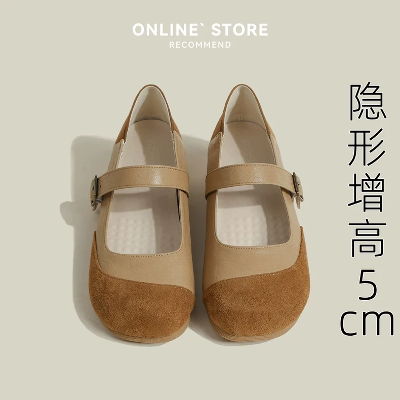 真皮法式小码单鞋女2025新款春季浅口软底奶奶鞋内增高玛丽珍女鞋