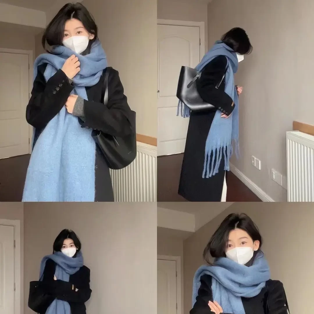 韩版加厚雾霾蓝保暖围巾百搭韩版情侣披肩时尚女百搭