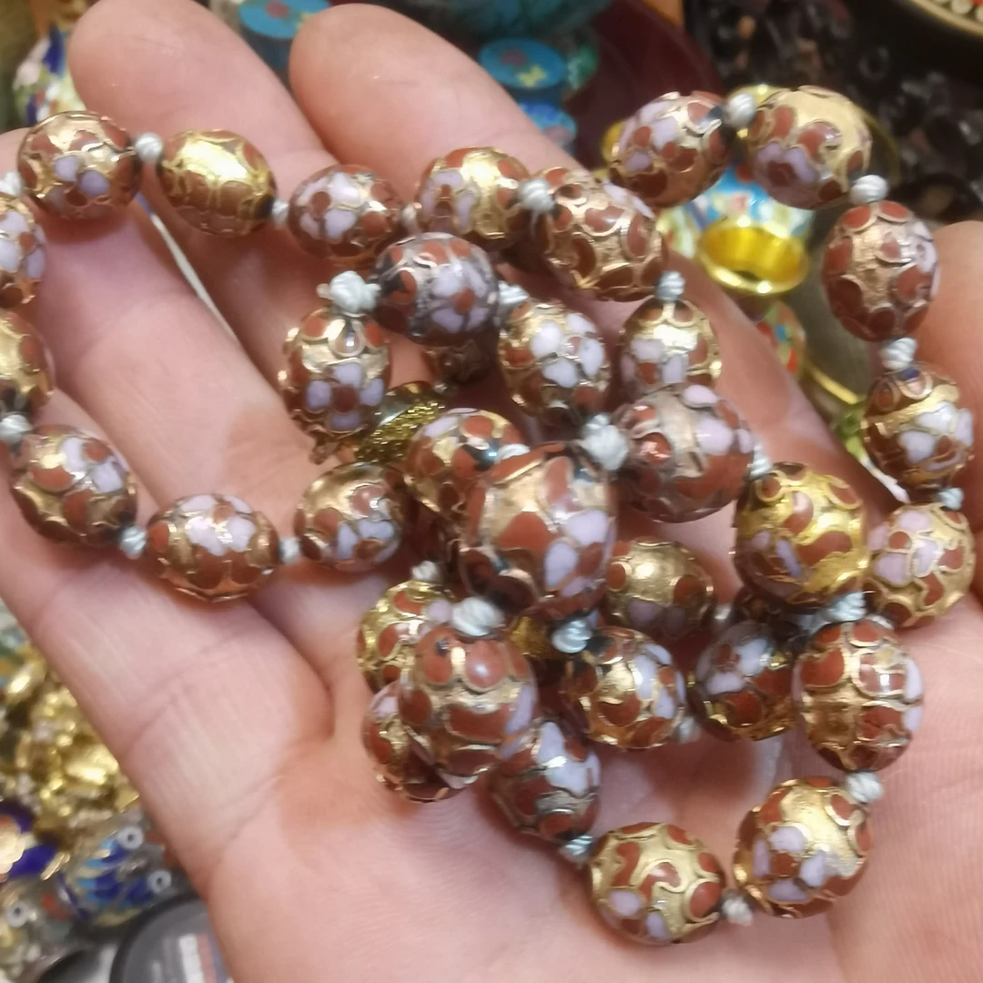 非遗景泰蓝纯手工掐丝金地珠子项链