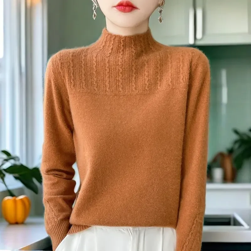 纯100羊绒衫半高领爆款2025新款秋冬中年洋气女士宽松毛衣女羊毛