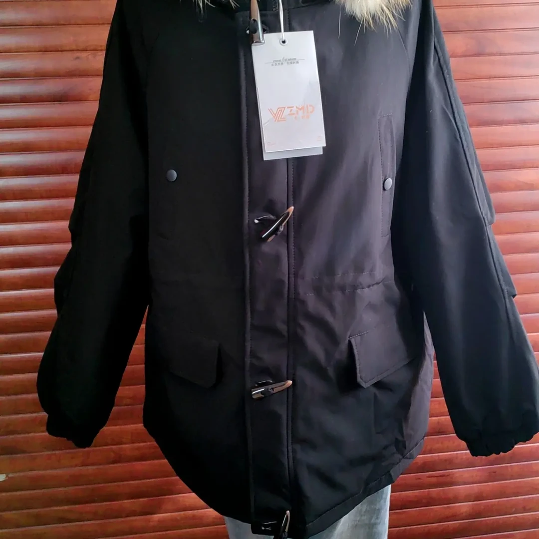 冬季女士大毛领连帽加厚工装派克服宽松休闲外套