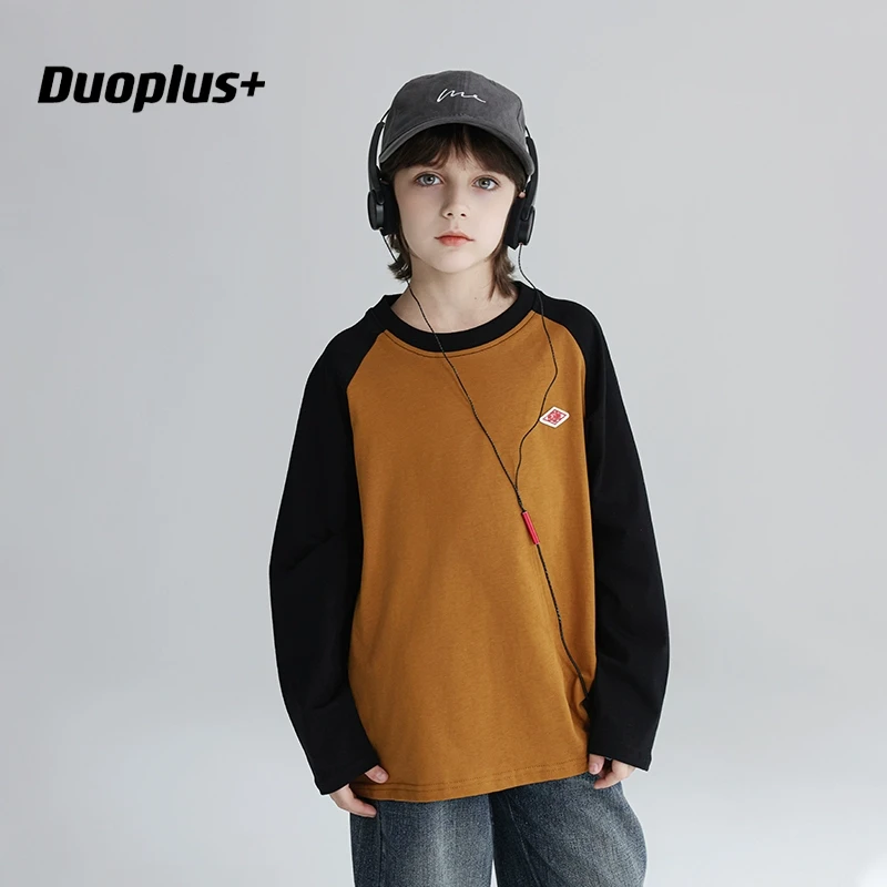 多加潮牌童装儿童长袖T恤2025春装新款男童撞色T恤打底衫中大童