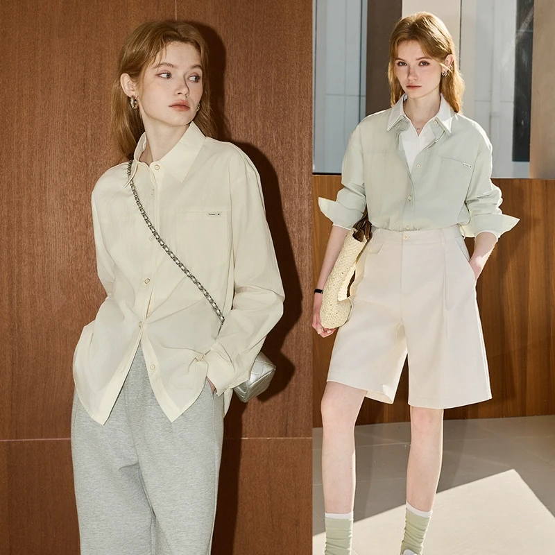 【多色】库恩玛维简约通勤长袖衬衫女2025年早春新款叠穿打底衬衣