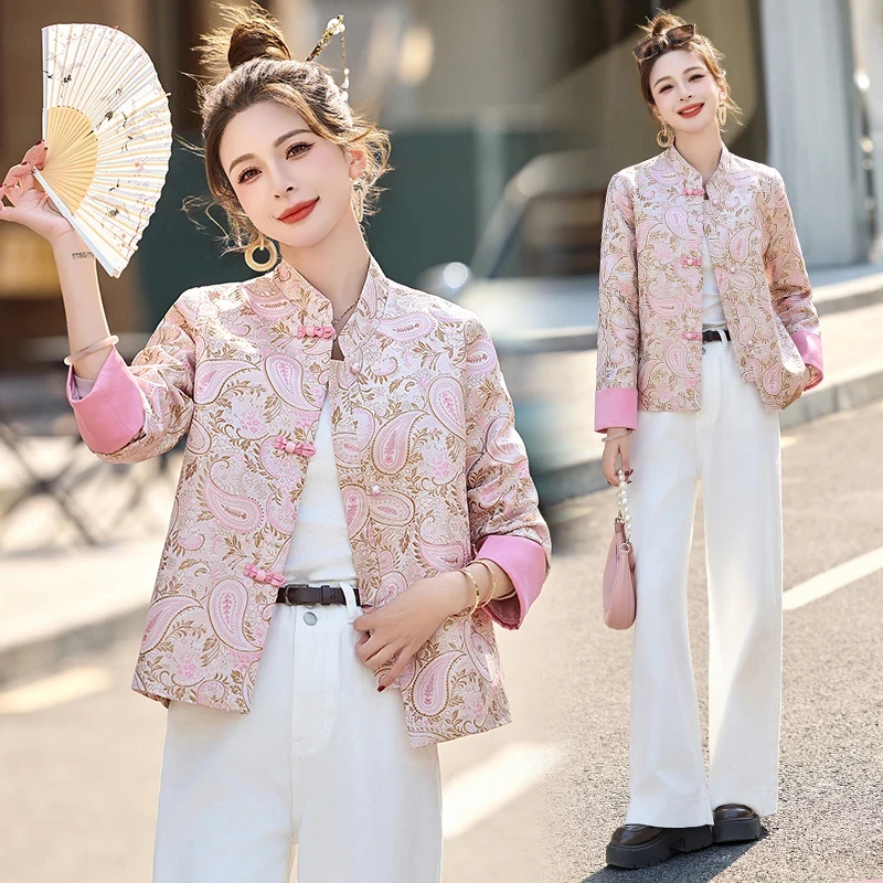 新中式国风提花外套女短款2025春季新款高级感气质盘扣小个子上衣