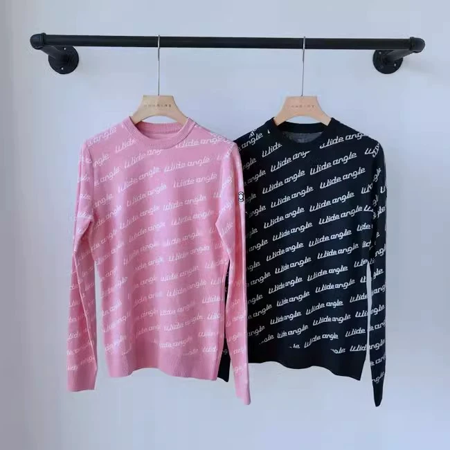 韩高尔夫女士针织衫字母花色弹力舒适圆领针织衫golf女装