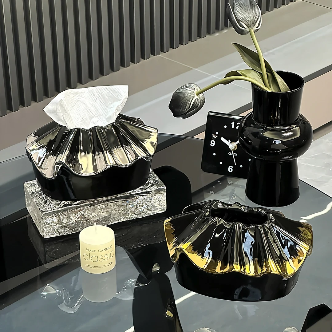 陶瓷可爱花边纸巾盒客厅高级感轻奢抽纸盒创意设计感高档茶几摆件