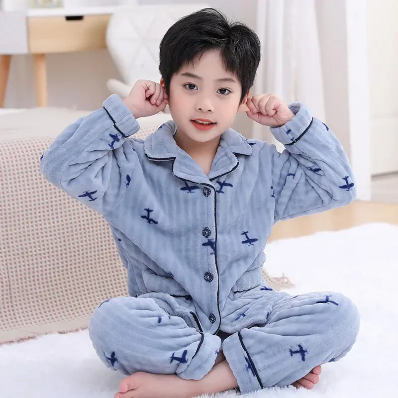 亲子睡衣套装男女法兰绒加厚保暖小中大童秋冬季小孩子儿童家居服