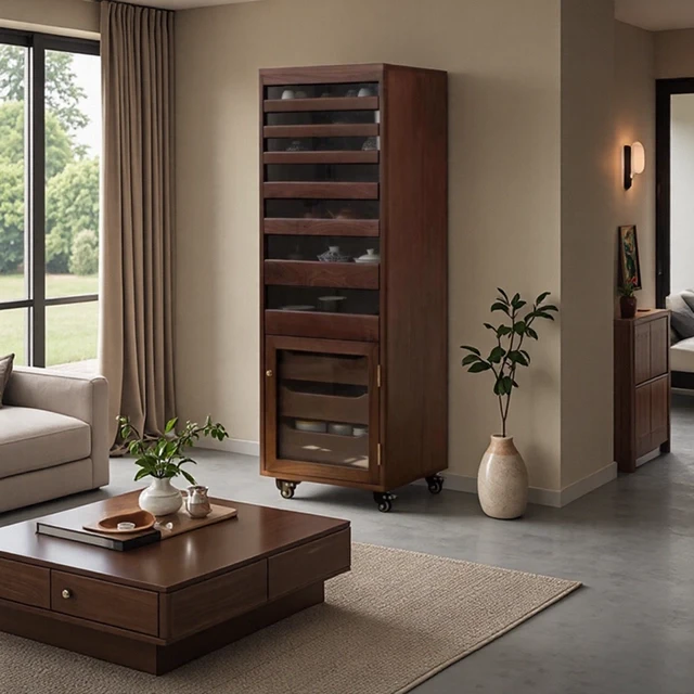 牙科柜实木家用陈列收纳柜落地黑胡桃木边柜茶具收纳柜野望50大人
