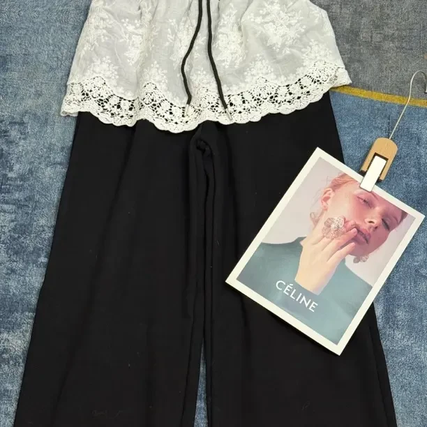 加绒蕾丝拼接简约休闲阔腿长裤时尚百搭