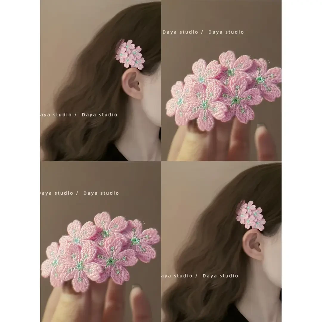 清浅春日樱 少女感法式复古刺绣花朵发夹掰掰夹侧边刘海夹发饰品