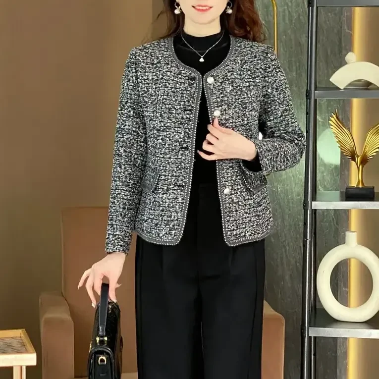 小香风外套春秋款时尚洋气短外套气质减龄百搭上衣千鸟格粗花呢