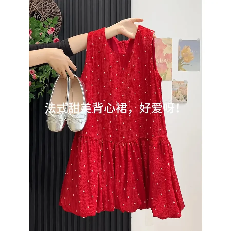 无袖中国风波点常规夏季连衣裙显瘦减龄背心裙拼接