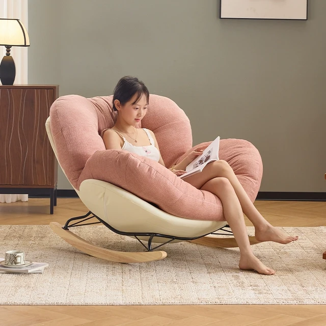 奶油风懒人躺椅休闲家用可躺可睡单人沙发阳台客厅云朵沙发摇摇椅
