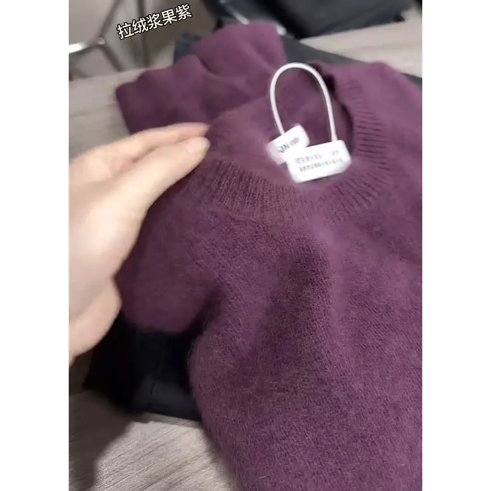 厚款拉绒老钱风潮牌女装冬季新款百搭加厚圆领宽松毛衫时尚