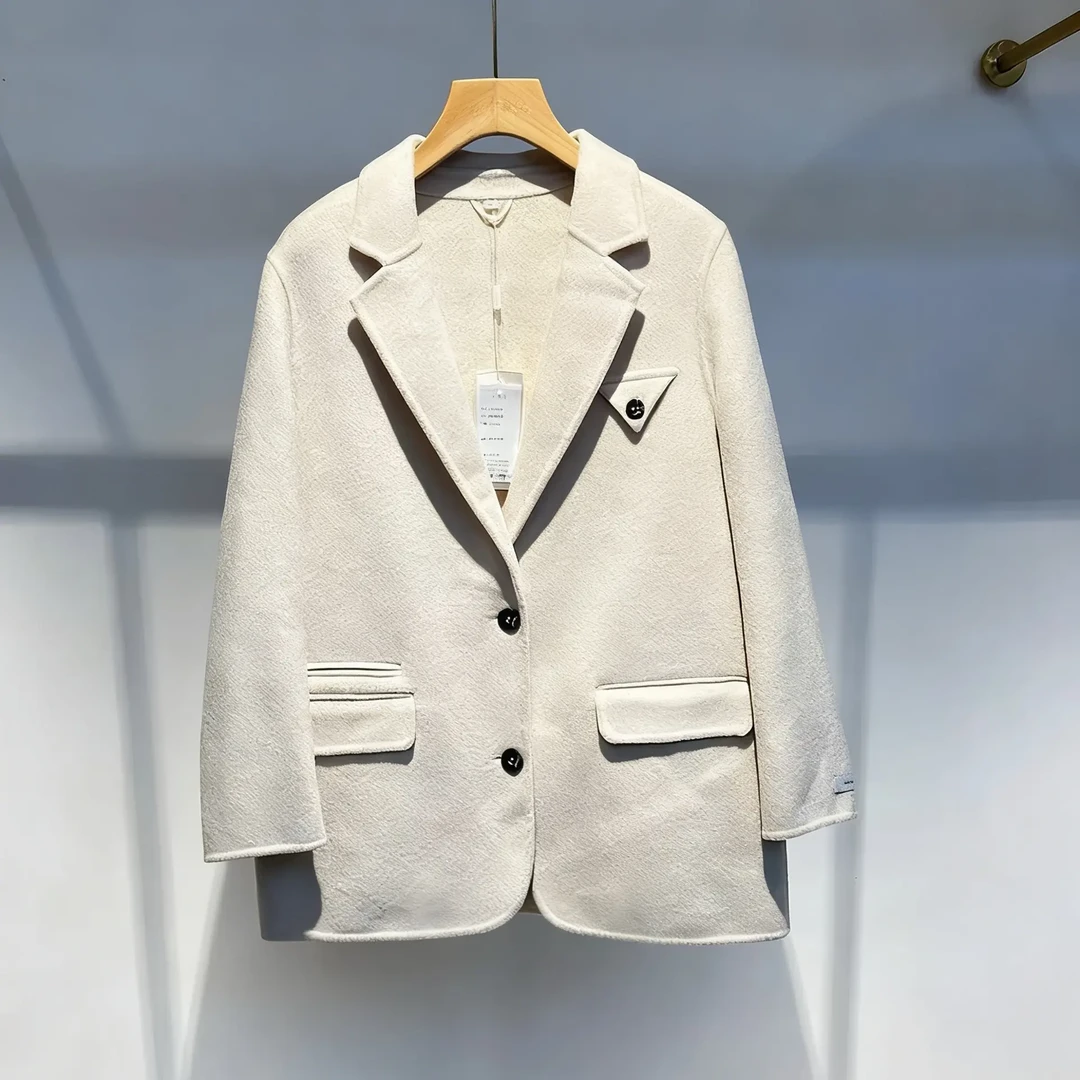 【F278】秋冬短款长袖毛呢外套保暖高级感西装款女士大衣