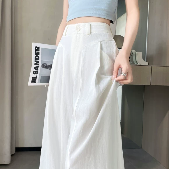 高级感亚麻白色西装裤女夏季薄款高腰显瘦垂感拖地冰丝阔腿裤百搭
