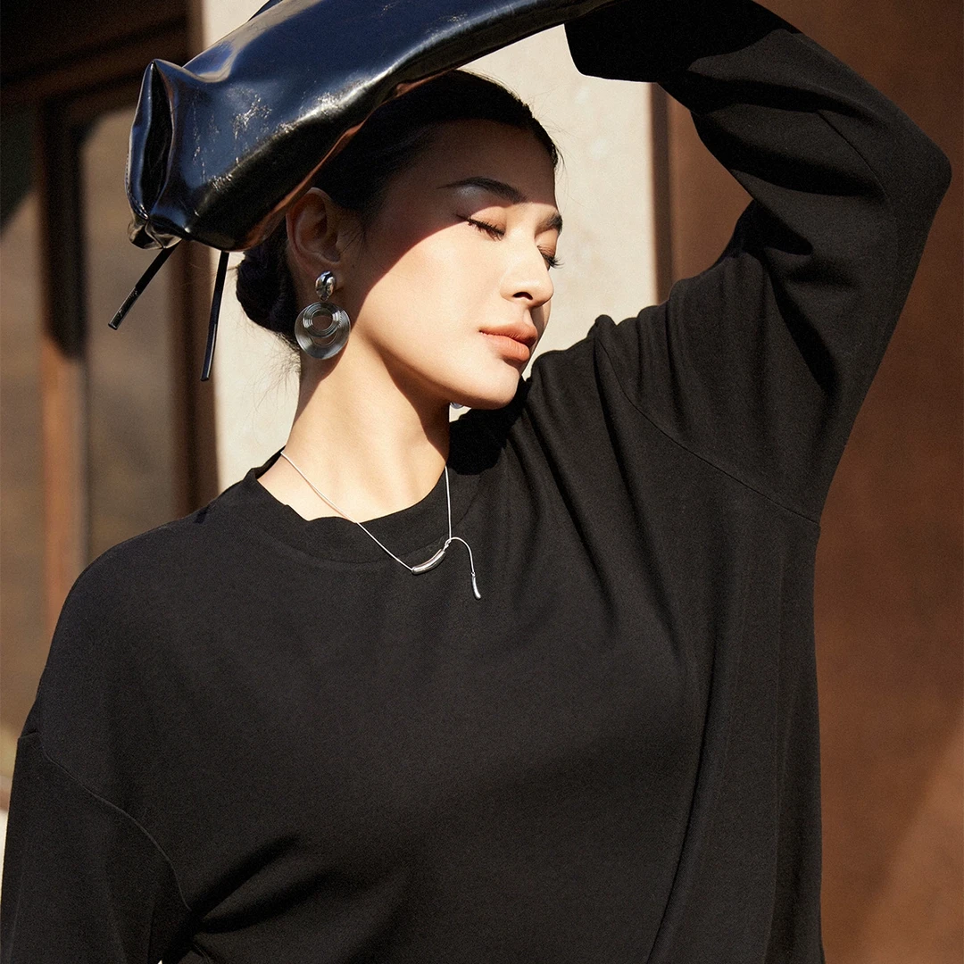 PLUSMALL 雪融Tee莫斯羊毛混纺针织宽版圆领落肩宽松亲肤软糯上衣