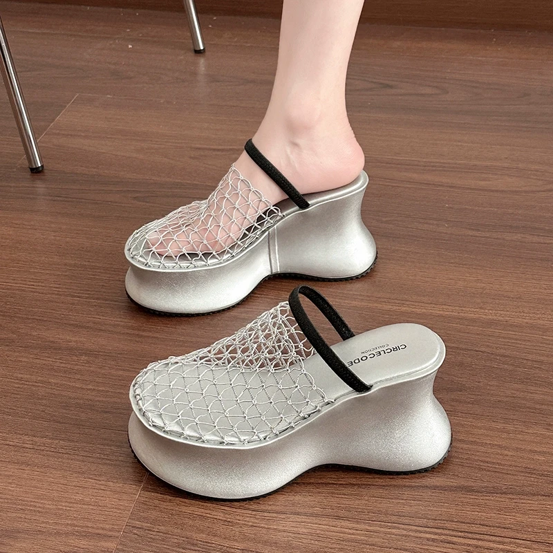 小众设计感厚底包头拖女鞋2025夏季新款网面百搭透气凉拖外穿拖鞋