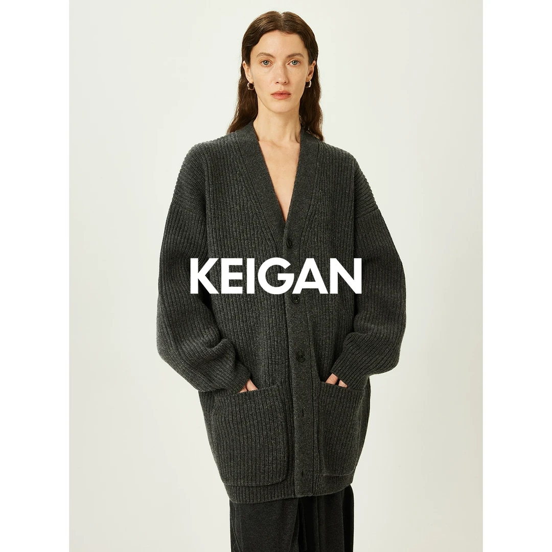 开间黑标/意大利进口混点羊绒羊毛 落肩極简高克重廓形针织大开衫