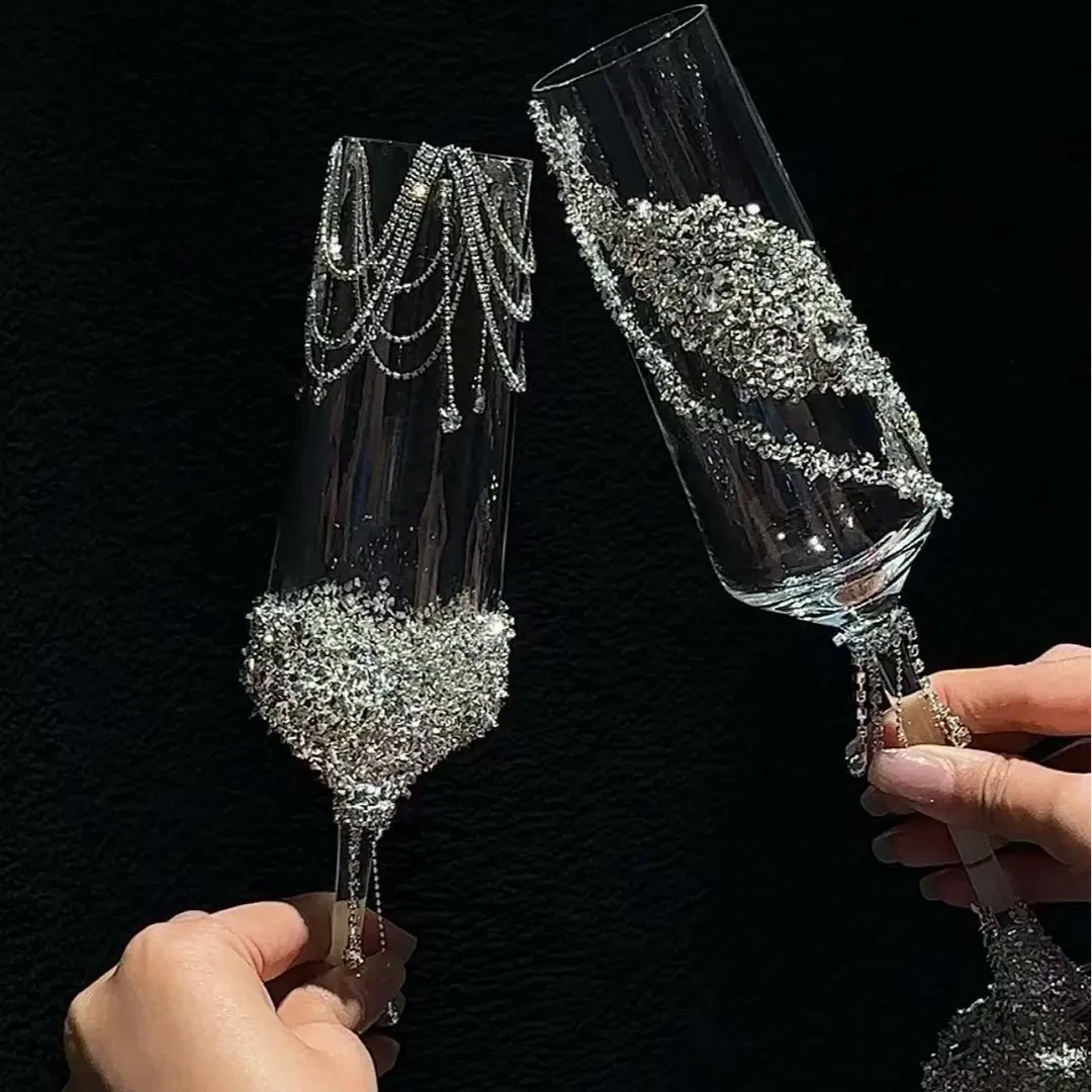 婚礼仪式流苏敬酒杯材料包一对高杯香槟杯高级漂亮酒杯出片神器