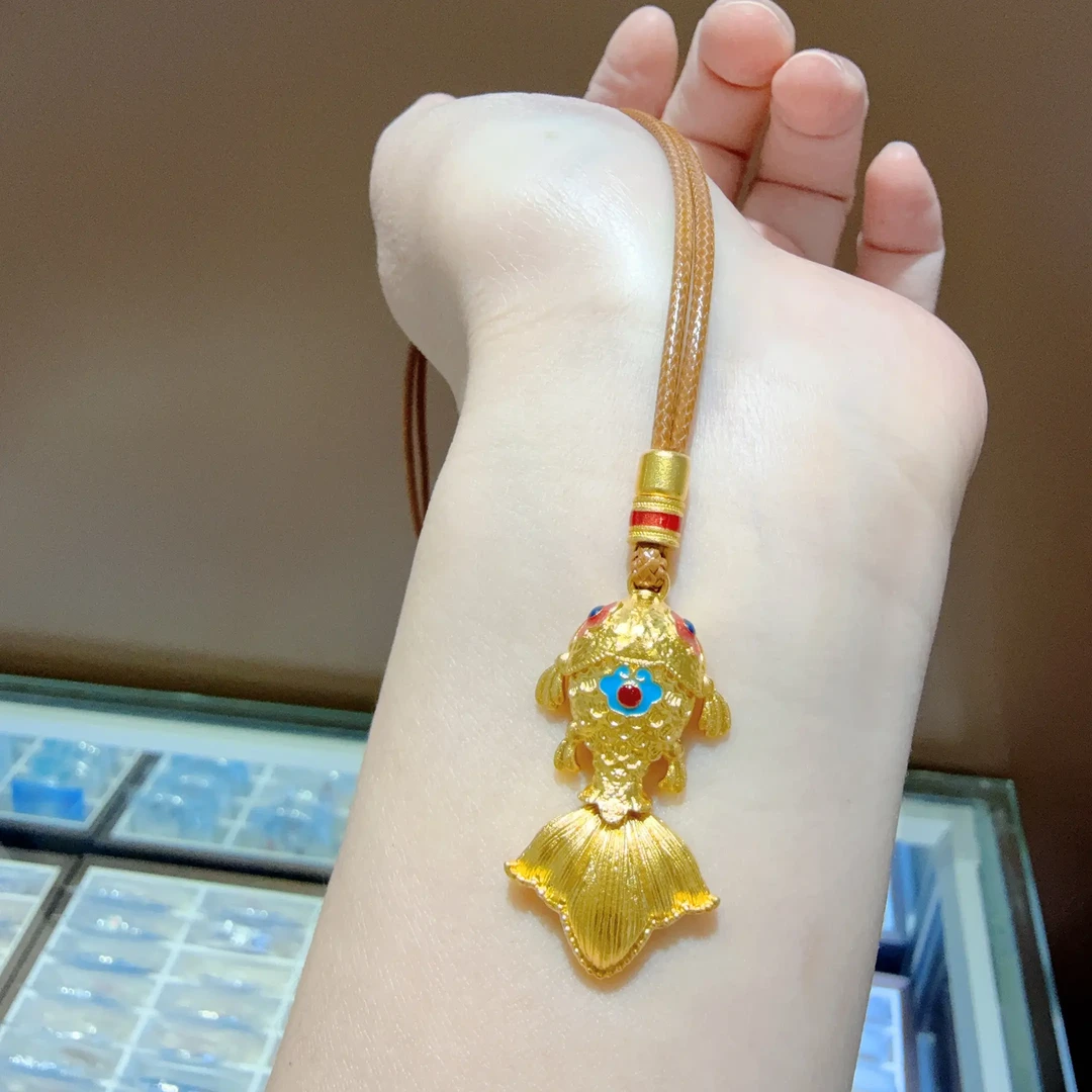 吊坠足银 足银描金锦鲤吊坠古法无镀层民族风珠宝复古宫廷金色女