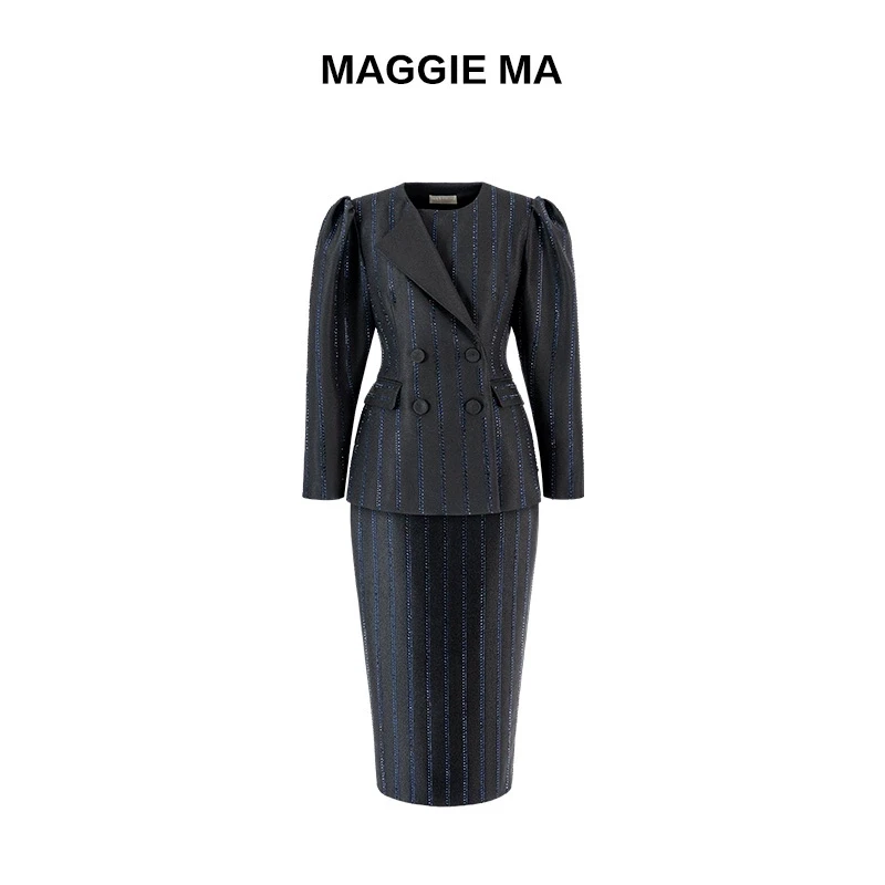 MAGGIE MA马婧设计师款轻奢闪耀竖烫钻修身气质套装裙女816C/817B
