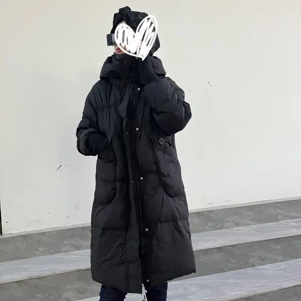 韩版宽松连帽女中长款过膝冬季加厚保暖外套