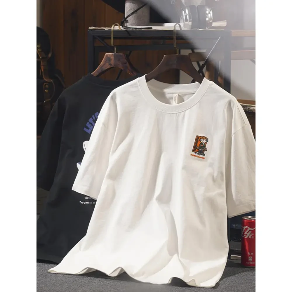 痞帅白色T恤男夏季2025新款高端潮流印花t恤新疆棉舒适短袖T恤衫