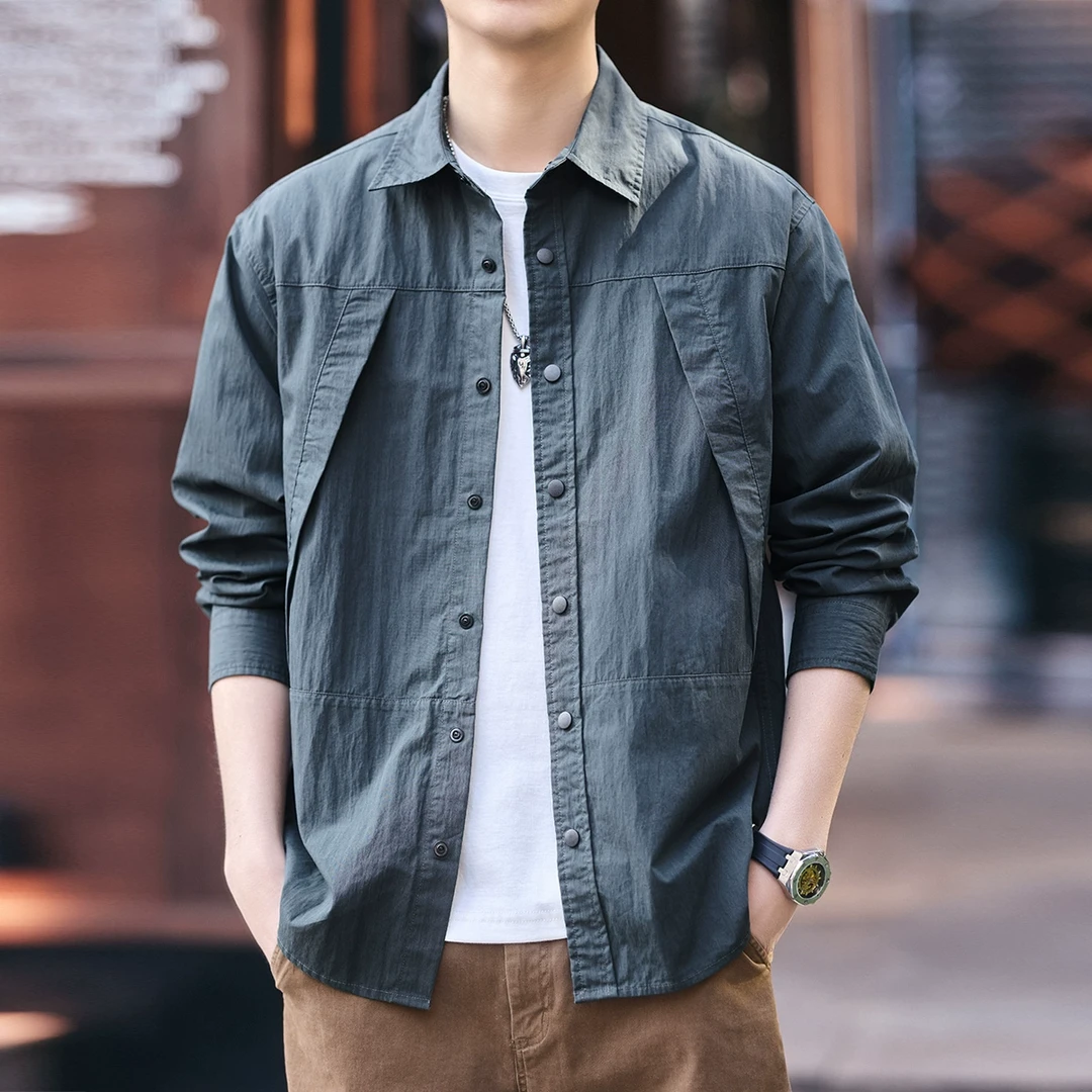 格蓝鹿高端休闲衬衫男外套2025年春季新款潮牌宽松工装长袖衬衣男