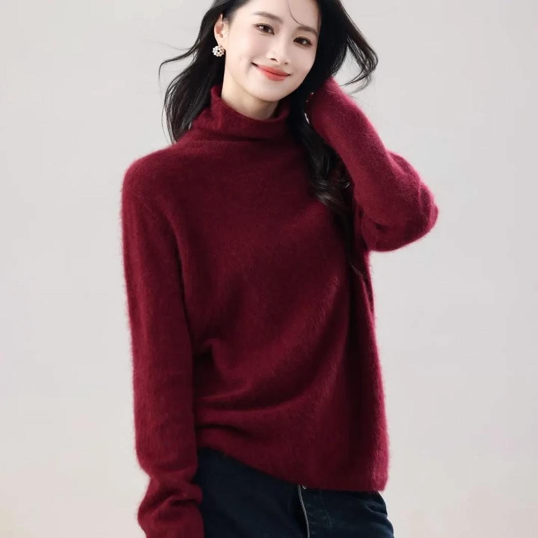 DY大颖家高端羊绒拉绒堆堆领女针织衫秋冬时尚气质显瘦