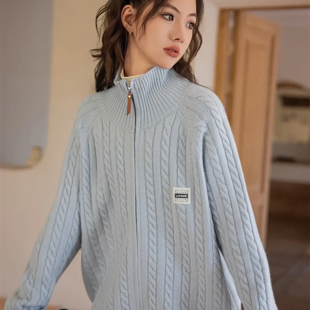 女大童长袖拉链衫厚毛衣时尚针织休闲百搭韩版慵懒风秋季宽松加厚