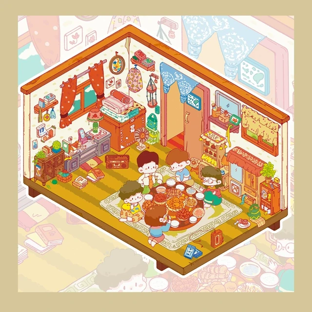 优吉酱耶造景贴纸双门洞系列请回答1988系列DIY立体小屋贴纸