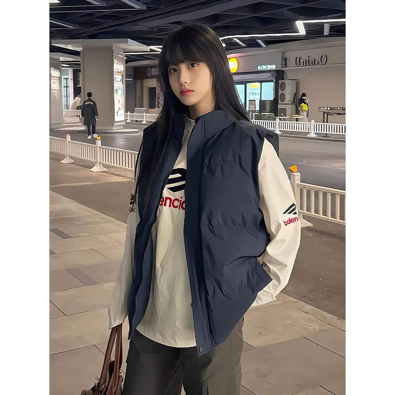 藏青色马甲棉服男款冬季加厚外穿保暖背心潮牌cleanfit棉坎肩外套