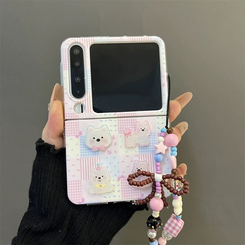 碎花格子立体小狗适用华为PuraX典藏版折叠屏手机壳pocket2链条女