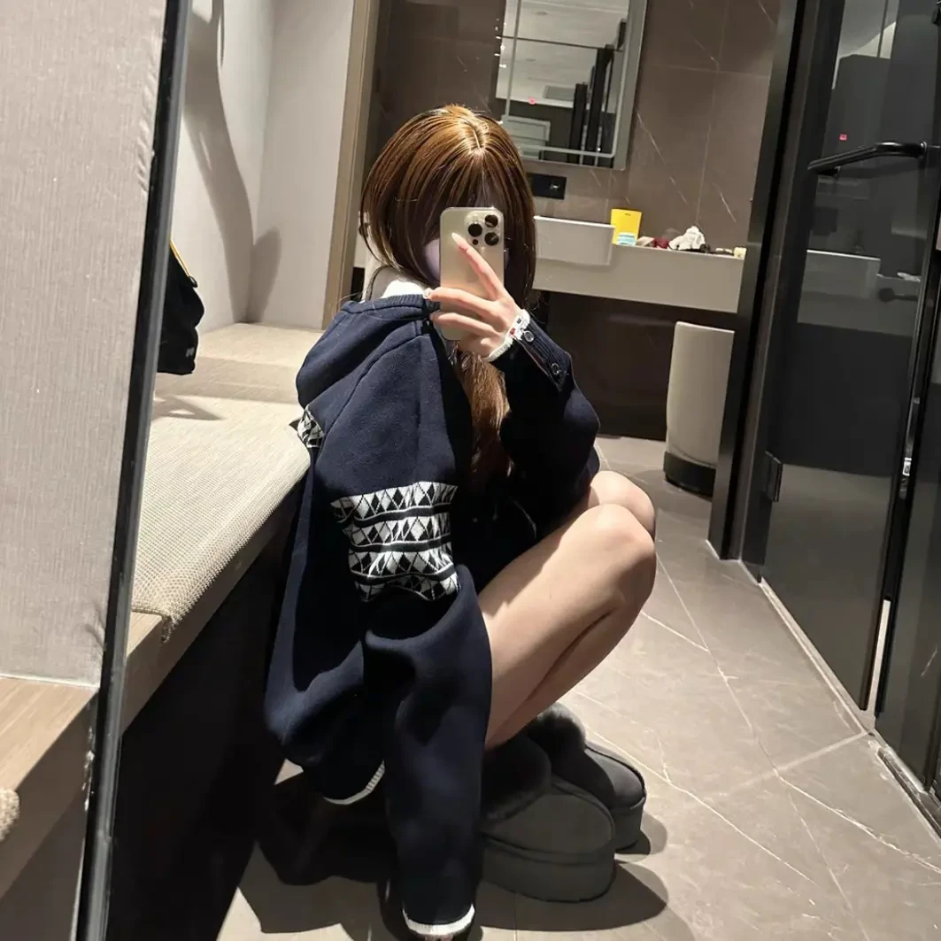 【汤木猫猫连帽】秋冬学院风显瘦百搭休闲针织衫外套女拉链毛衣新款