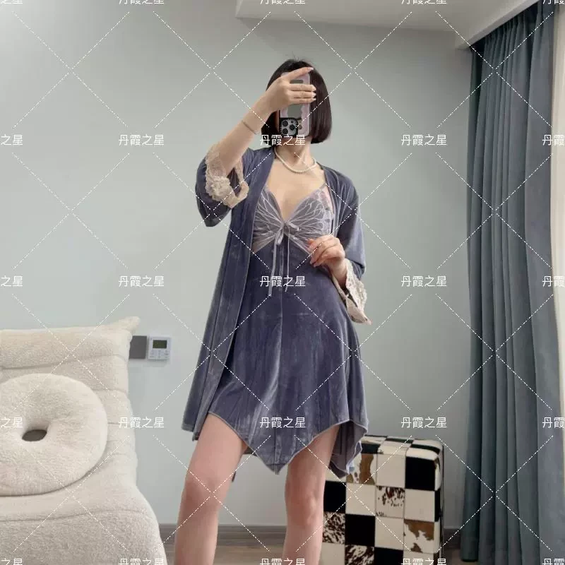 性感睡衣女春秋款2025年新款金丝绒纯欲吊带睡裙带胸垫睡袍家居服
