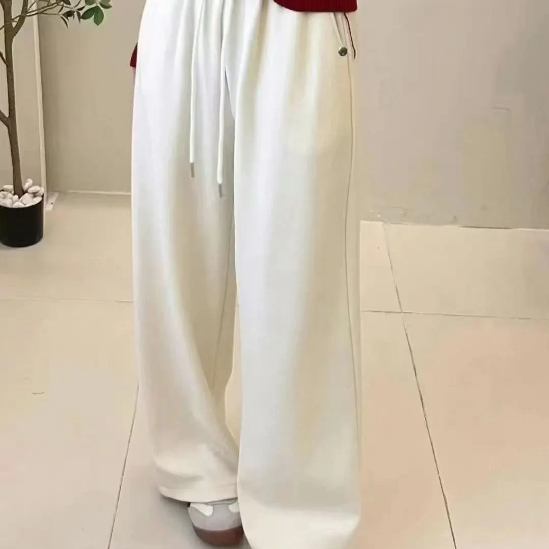 韩版松紧腰慵懒风百搭显瘦云朵糯米阔腿裤直筒